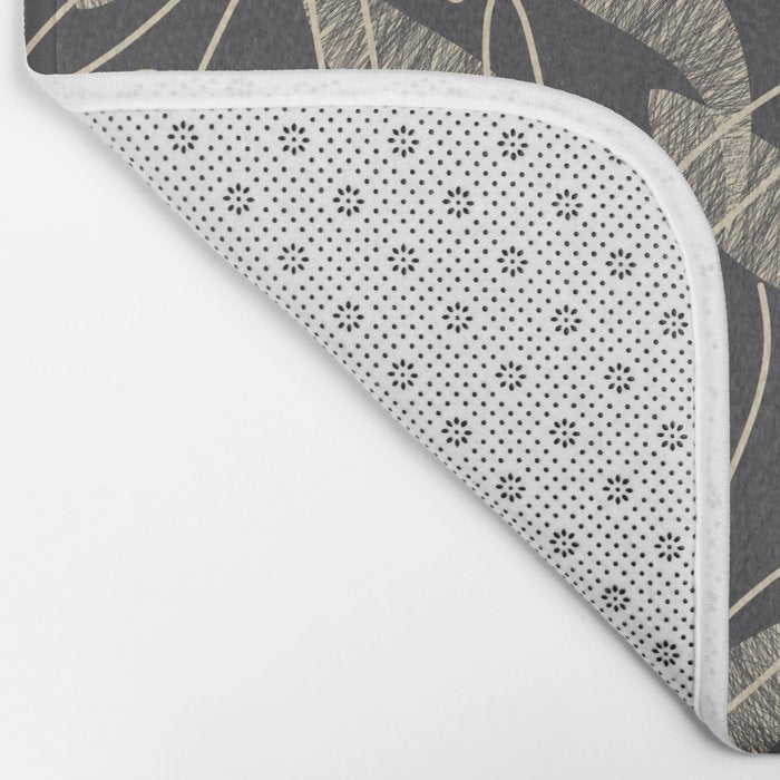 Mid Century Modern Botanical Pattern in Beige and Charcoal Gray Bath Mat Gallery Image 2