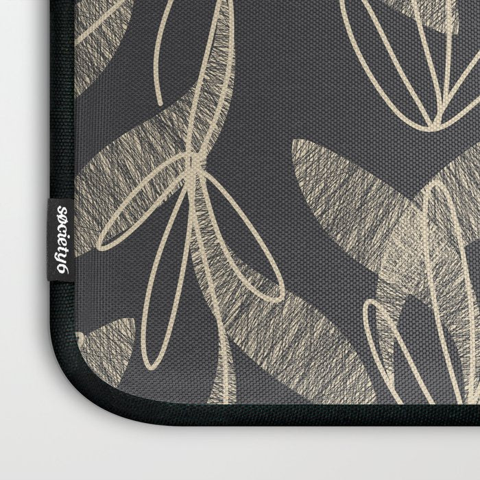 Mid Century Modern Botanical Pattern in Beige and Charcoal Gray Laptop Sleeve Gallery Image 3
