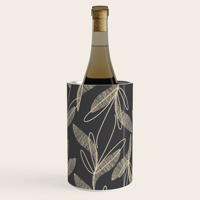 Mid Century Modern Botanical Pattern in Beige and Charcoal Gray Wine Chiller Gallery Image 3