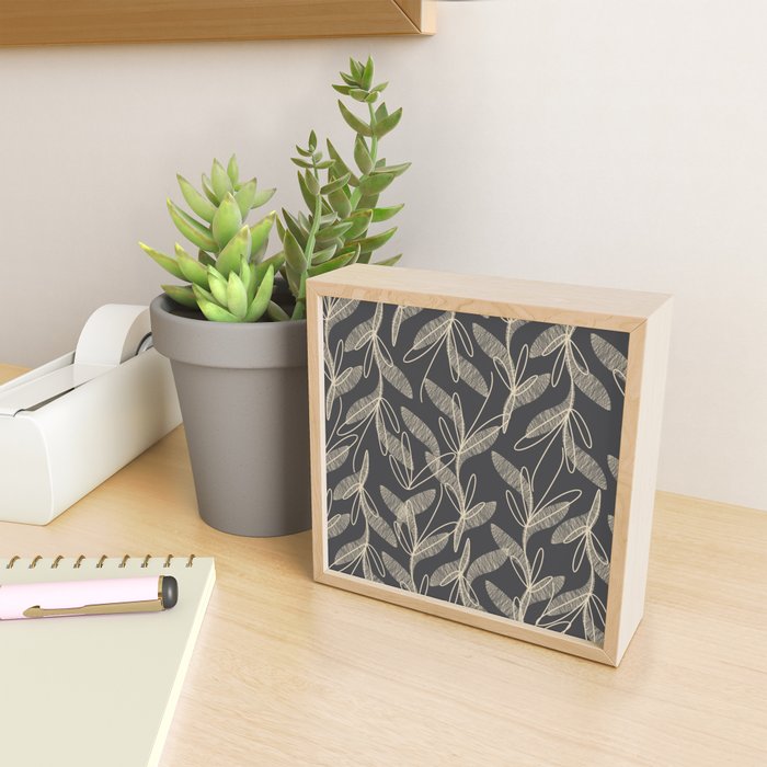 Mid Century Modern Botanical Pattern in Beige and Charcoal Gray Mini Art Print Gallery Image 2
