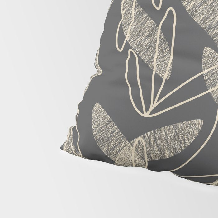 Mid Century Modern Botanical Pattern in Beige and Charcoal Gray Pillow Sham Gallery Image 4