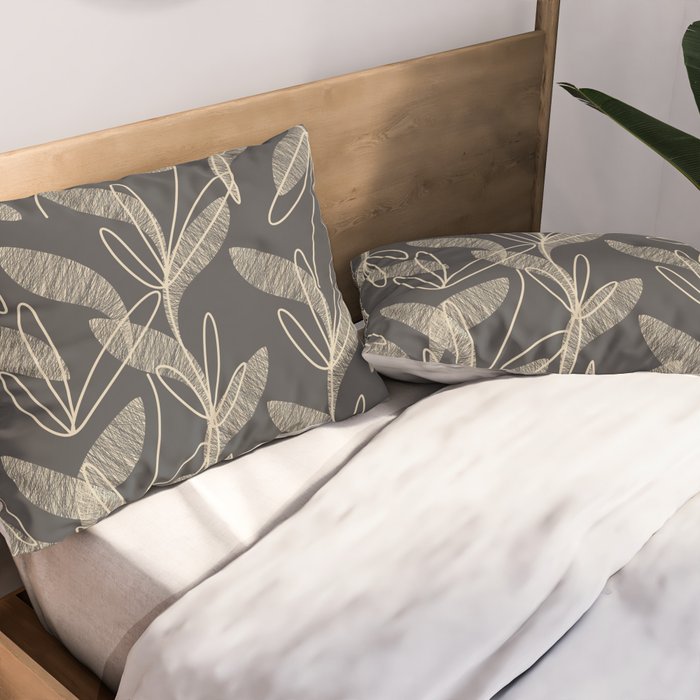 Mid Century Modern Botanical Pattern in Beige and Charcoal Gray Pillow Sham Gallery Image 2