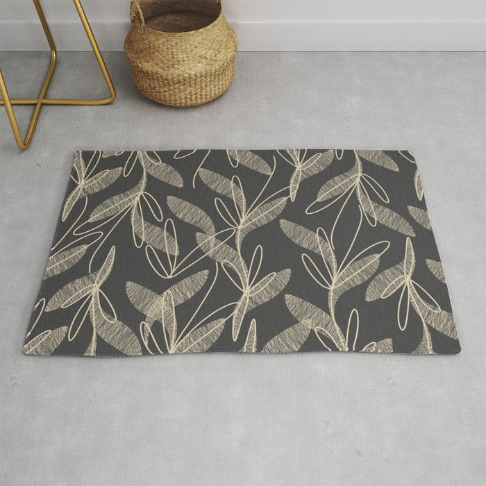 Mid Century Modern Botanical Pattern in Beige and Charcoal Gray Rug Gallery Image 1