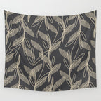 Mid Century Modern Botanical Pattern in Beige and Charcoal Gray Wall Tapestry Gallery Image 4