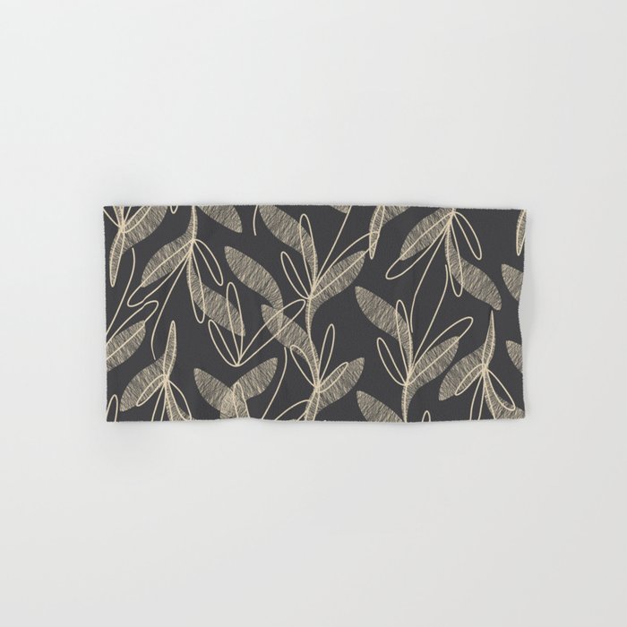 Mid Century Modern Botanical Pattern in Beige and Charcoal Gray Bath Towel Gallery Image 1