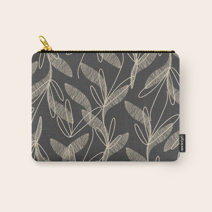 Mid Century Modern Botanical Pattern in Beige and Charcoal Gray Carry All Pouch Gallery Image 1