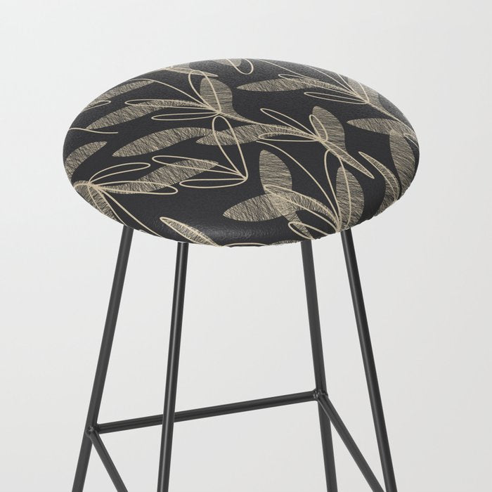 Mid Century Modern Botanical Pattern in Beige and Charcoal Gray Stool Gallery Image 2