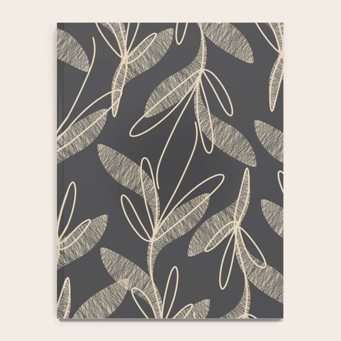 Mid Century Modern Botanical Pattern in Beige and Charcoal Gray Notebook Gallery Image 4
