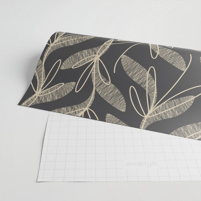 Mid Century Modern Botanical Pattern in Beige and Charcoal Gray Wrapping Paper Gallery Image 2