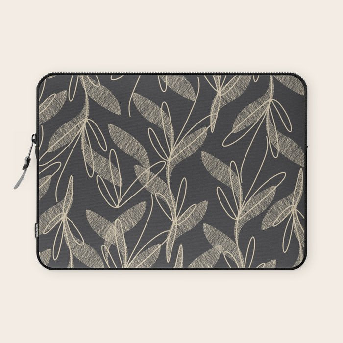 Mid Century Modern Botanical Pattern in Beige and Charcoal Gray Laptop Sleeve Gallery Image 1