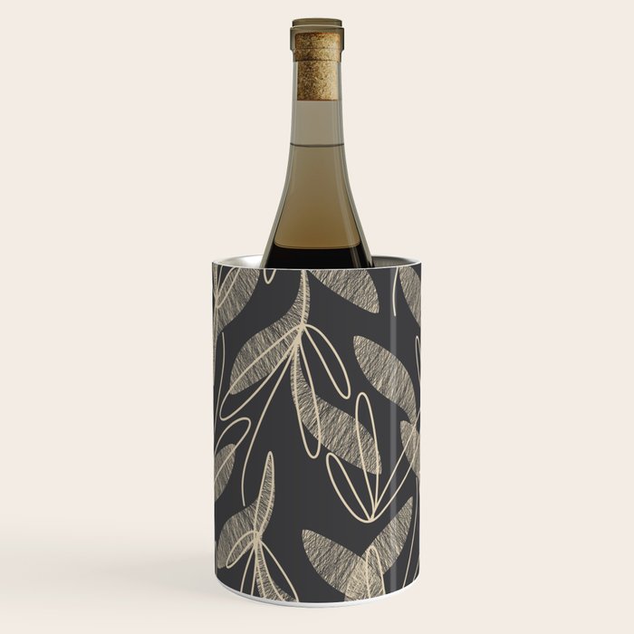 Mid Century Modern Botanical Pattern in Beige and Charcoal Gray Wine Chiller Gallery Image 2