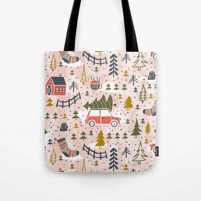 Home For The Holidays Blush Pink Christmas Tote Bag Gallery Image 1
