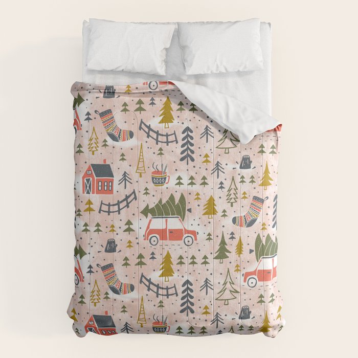 Home For The Holidays Blush Pink Christmas Comforter Gallery Image 6