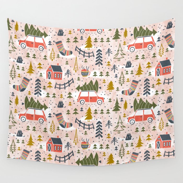 Home For The Holidays Blush Pink Christmas Wall Tapestry Gallery Image 4