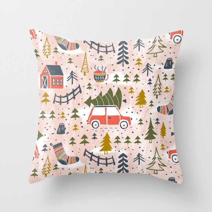 Home For The Holidays Blush Pink Christmas Throw Pillow Gallery Image 1