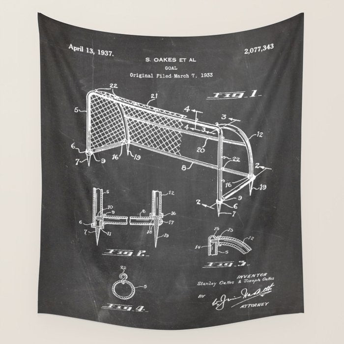 Soccer Patent - Soccer Goal Art - Black Chalkboard Wall Tapestry Gallery Image 1