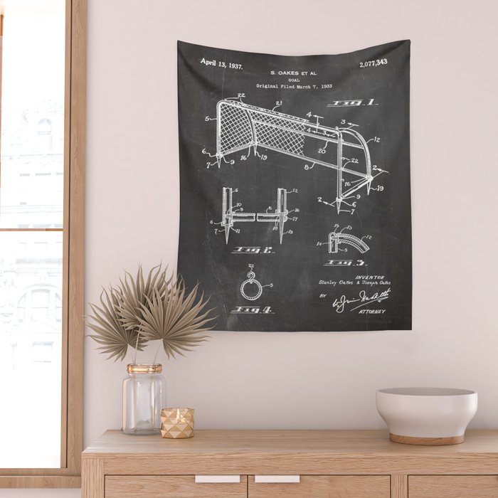 Soccer Patent - Soccer Goal Art - Black Chalkboard Wall Tapestry Gallery Image 2