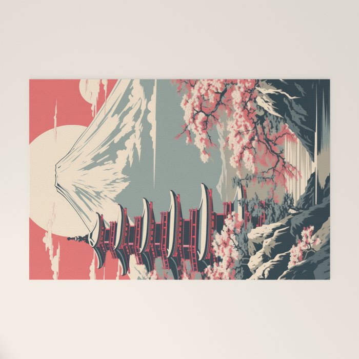 Cherry Blossom Fuji Shrine Welcome Mat Gallery Image 1