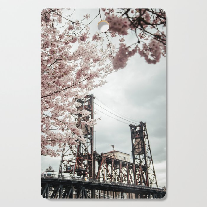 Cherry Blossoms Steel Bridge Portland Cutting Board Gallery Image 1