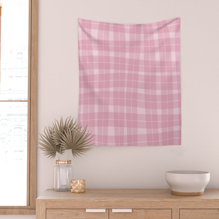 Wavy Plaid Pink Wall Tapestry Gallery Image 2