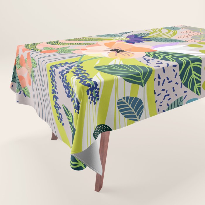 Wander, Floral Colorful Summer Modern Bohemian Illustration, Nature Blush Botanical Tropical Garden Tablecloth Gallery Image 1