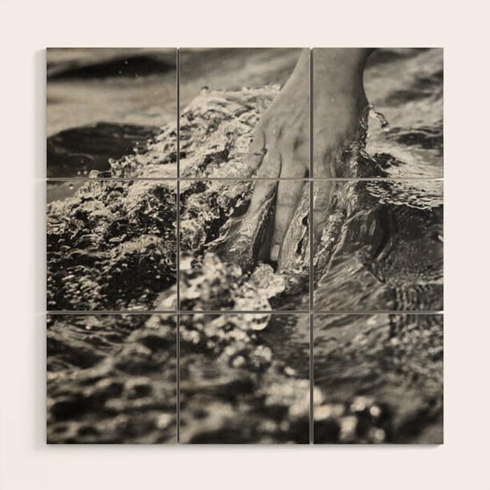 Running hand through the water, under the blue again black and white photograph / art photography Wood Wall Art Gallery Image 1