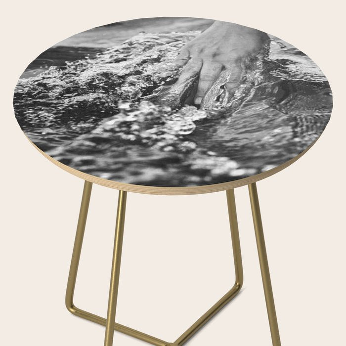 Running hand through the water, under the blue again black and white photograph / art photography Side Table Gallery Image 2