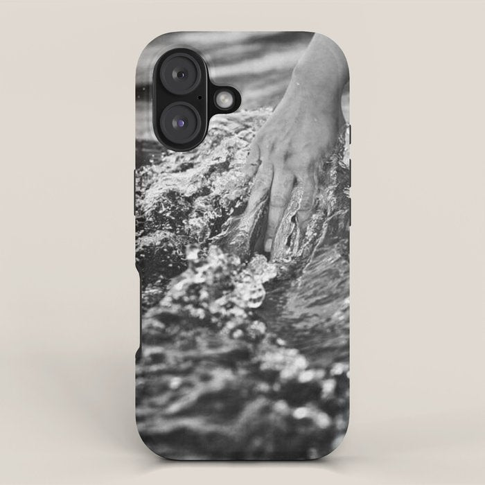 Running hand through the water, under the blue again black and white photograph / art photography iPhone Case Gallery Image 1