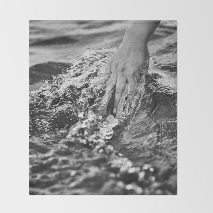 Running hand through the water, under the blue again black and white photograph / art photography Throw Blanket Gallery Image 2