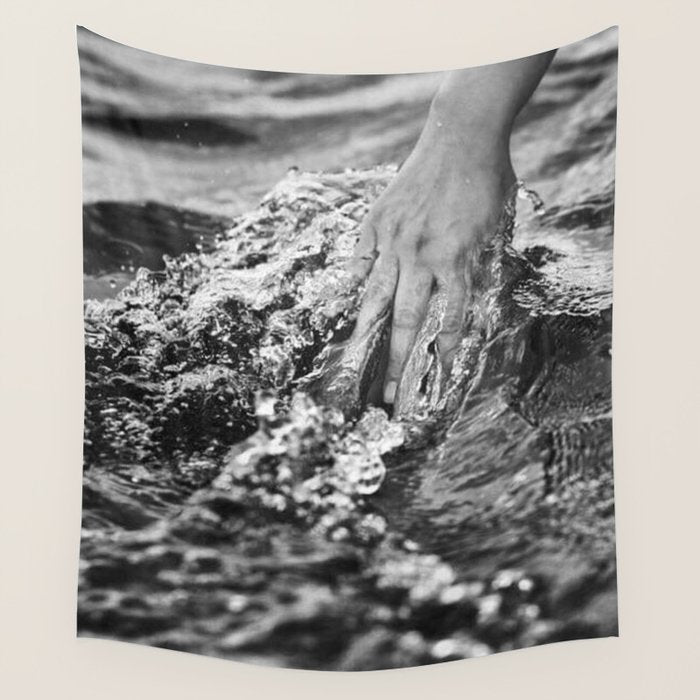 Running hand through the water, under the blue again black and white photograph / art photography Wall Tapestry Gallery Image 1