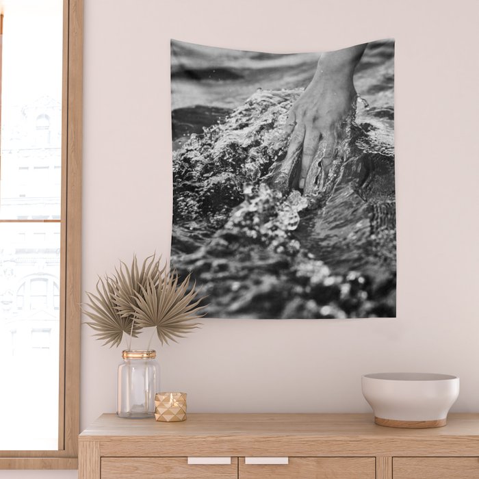 Running hand through the water, under the blue again black and white photograph / art photography Wall Tapestry Gallery Image 2