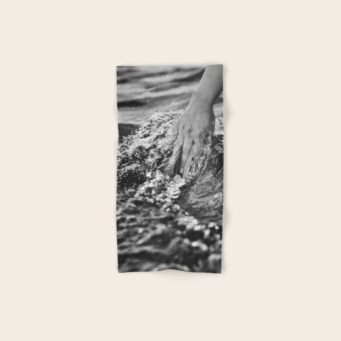 Running hand through the water, under the blue again black and white photograph / art photography Bath Towel Gallery Image 1