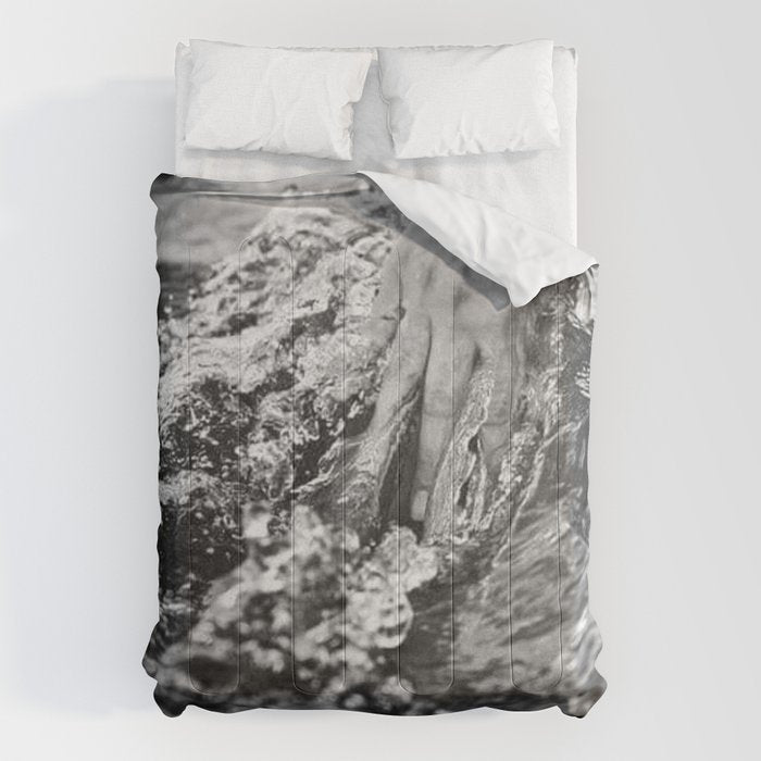 Running hand through the water, under the blue again black and white photograph / art photography Comforter Gallery Image 1