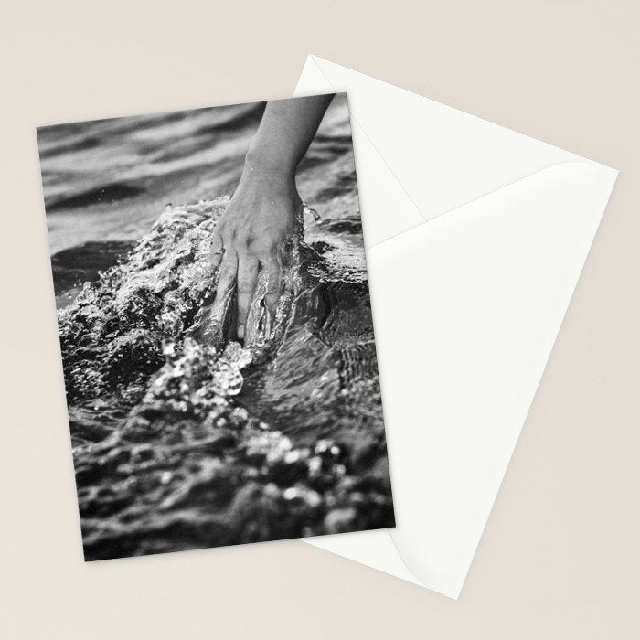 Running hand through the water, under the blue again black and white photograph / art photography Stationery Card Gallery Image 2
