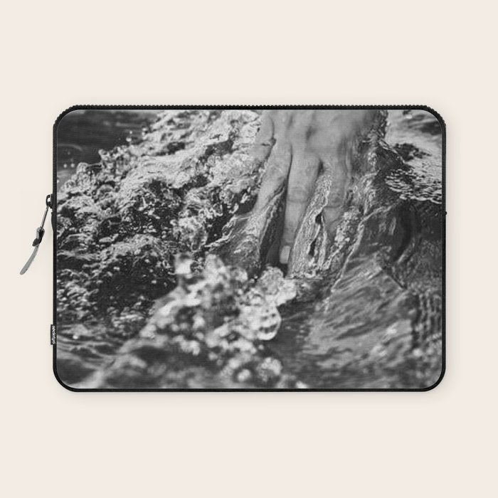 Running hand through the water, under the blue again black and white photograph / art photography Laptop Sleeve Gallery Image 1