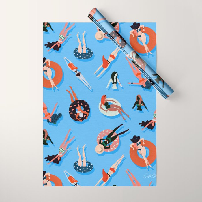Swimming Ladies - Coral & Blue Palette Wrapping Paper Gallery Image 1