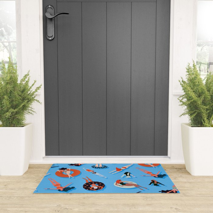 Swimming Ladies - Coral & Blue Palette Welcome Mat Gallery Image 3