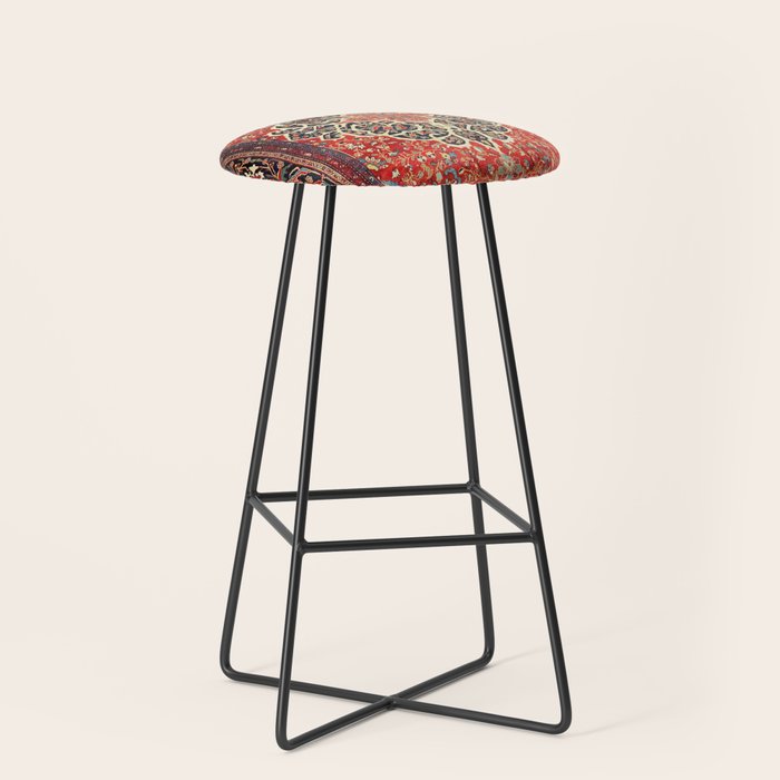  Red Gold Medallion Tabriz Rug Print Stool Gallery Image 1