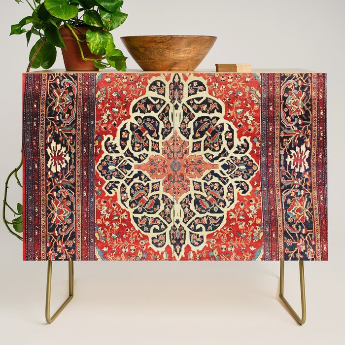  Red Gold Medallion Tabriz Rug Print Credenza Gallery Image 1