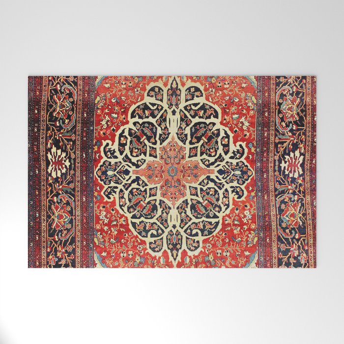  Red Gold Medallion Tabriz Rug Print Welcome Mat Gallery Image 1