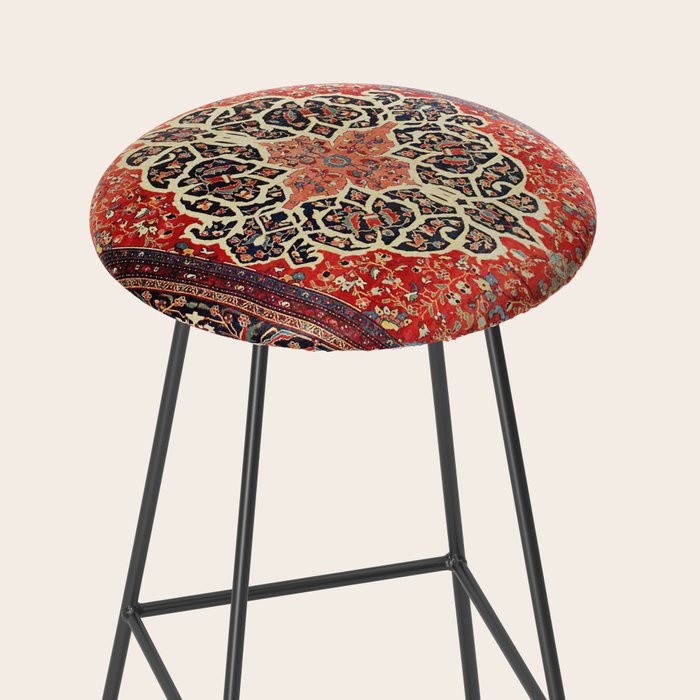  Red Gold Medallion Tabriz Rug Print Stool Gallery Image 2
