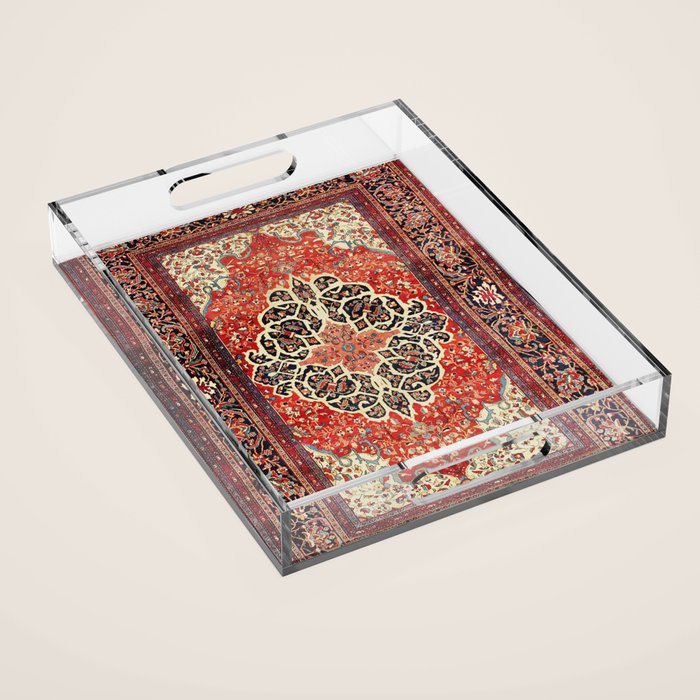  Red Gold Medallion Tabriz Rug Print Acrylic Tray Gallery Image 1