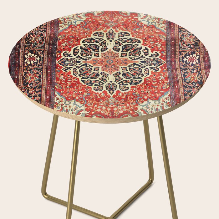  Red Gold Medallion Tabriz Rug Print Side Table Gallery Image 2