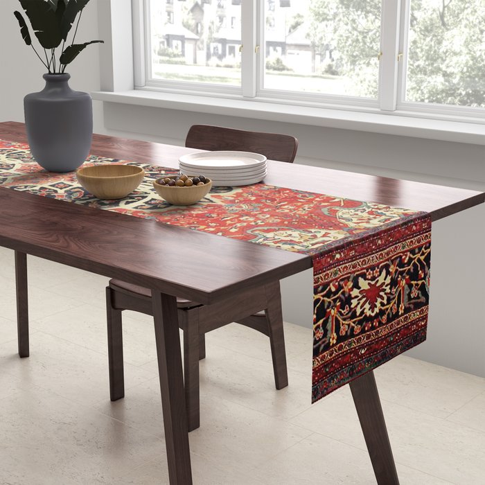  Red Gold Medallion Tabriz Rug Print Table Runner Gallery Image 2