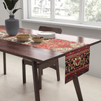  Red Gold Medallion Tabriz Rug Print Table Runner Gallery Image 2