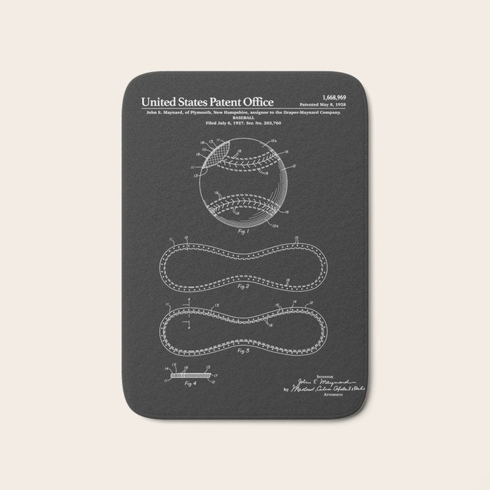 Baseball Patent - Black Bath Mat Gallery Image 1
