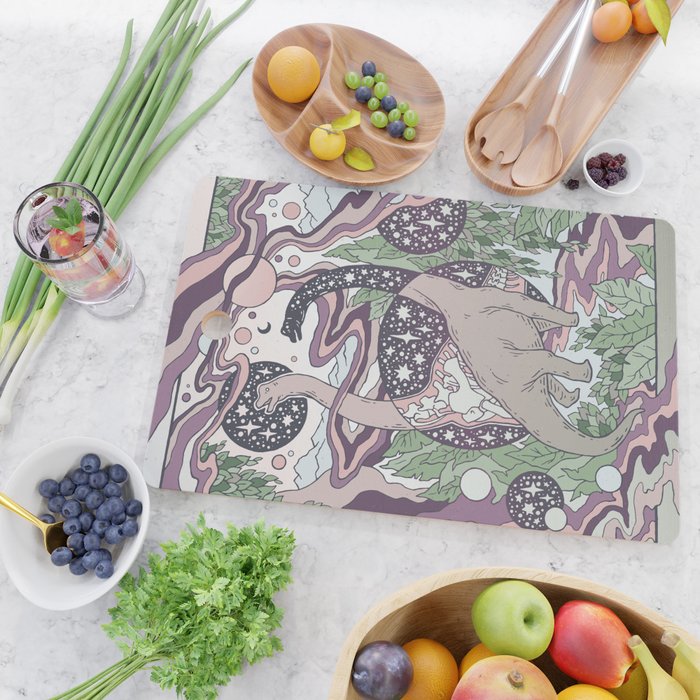Jurassic Portal | Purple Haze Palette | Dinosaur Science Fiction Art Cutting Board Gallery Image 2