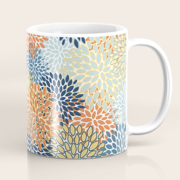 Modern, Floral Prints, Orange, Blue, Yellow Coffee Mug Gallery Image 1