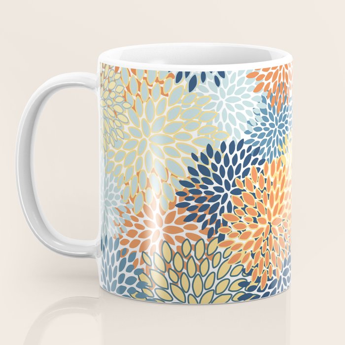 Modern, Floral Prints, Orange, Blue, Yellow Coffee Mug Gallery Image 3