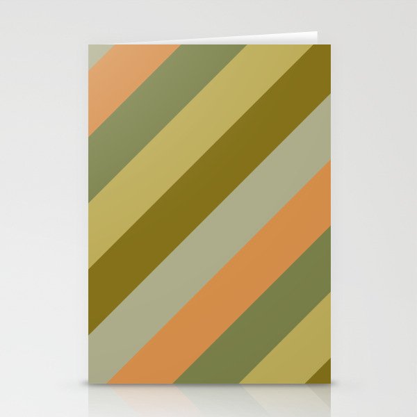 Retro Diagonal Stripes in Vintage Olive Green and Cantaloupe Orange Stationery Card Gallery Image 2